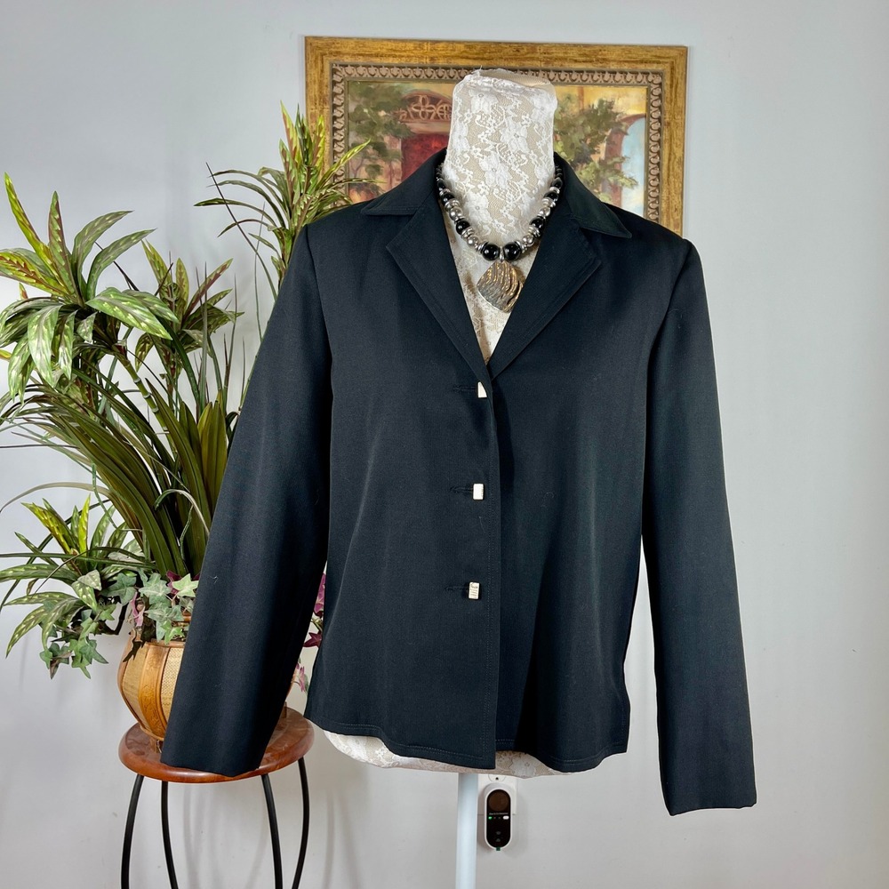 Barry Bricken Blazer Jacket Womens XS Black Crepe Button Front Made in USA